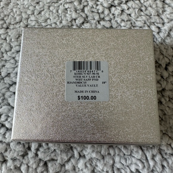 Sterling Silver Lab Created White Sapphire Pendant Necklace 18” - Picture 5 of 8